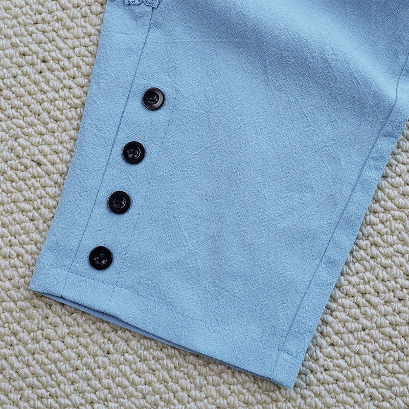 Summer Plain Color Splicing Design Cotton Linen Women's Pants With Pockets