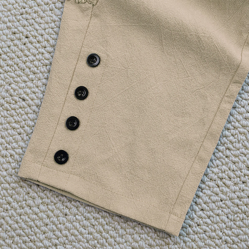 Summer Plain Color Splicing Design Cotton Linen Women's Pants With Pockets
