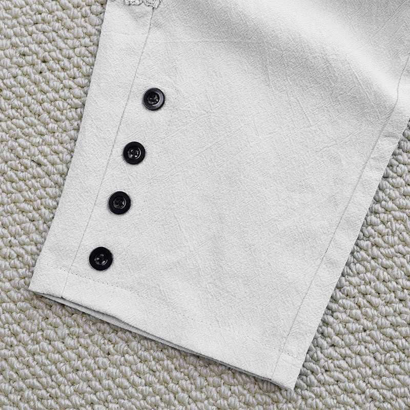 Summer Plain Color Splicing Design Cotton Linen Women's Pants With Pockets