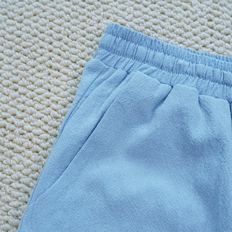 Summer Plain Color Splicing Design Cotton Linen Women's Pants With Pockets
