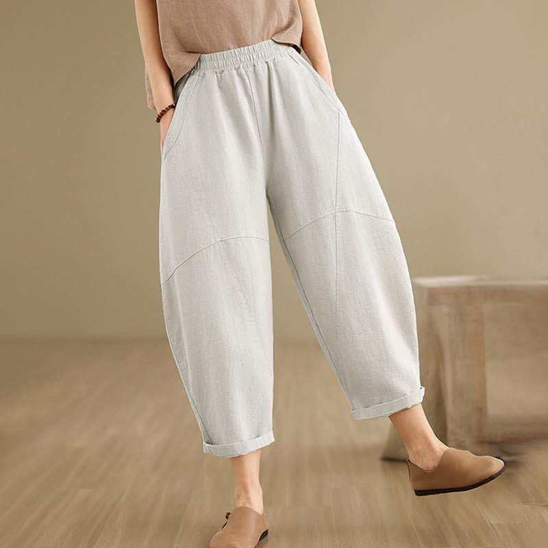 Spring 7-8 Length Solid Color Women's Harem Pants With Pockets