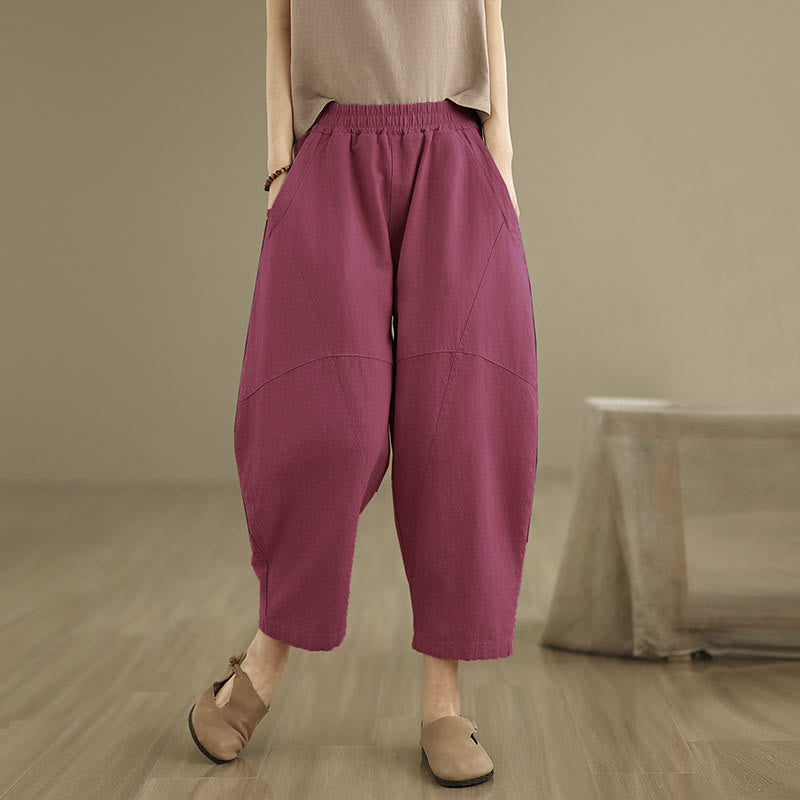 Spring 7-8 Length Solid Color Women's Harem Pants With Pockets