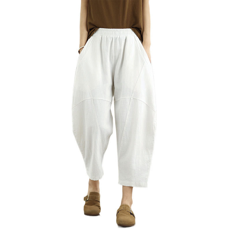 Spring 7-8 Length Solid Color Women's Harem Pants With Pockets
