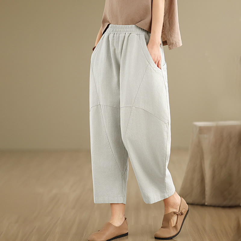 Spring 7-8 Length Solid Color Women's Harem Pants With Pockets