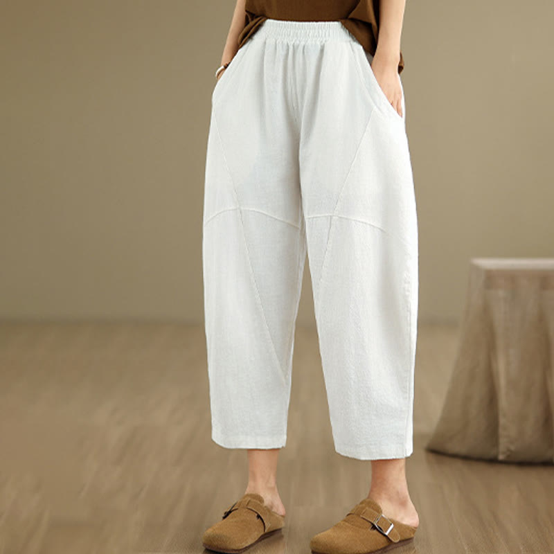 Spring 7-8 Length Solid Color Women's Harem Pants With Pockets