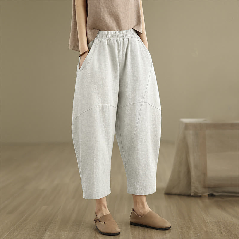Spring 7-8 Length Solid Color Women's Harem Pants With Pockets