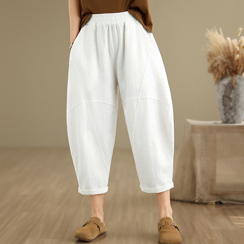 Spring 7-8 Length Solid Color Women's Harem Pants With Pockets
