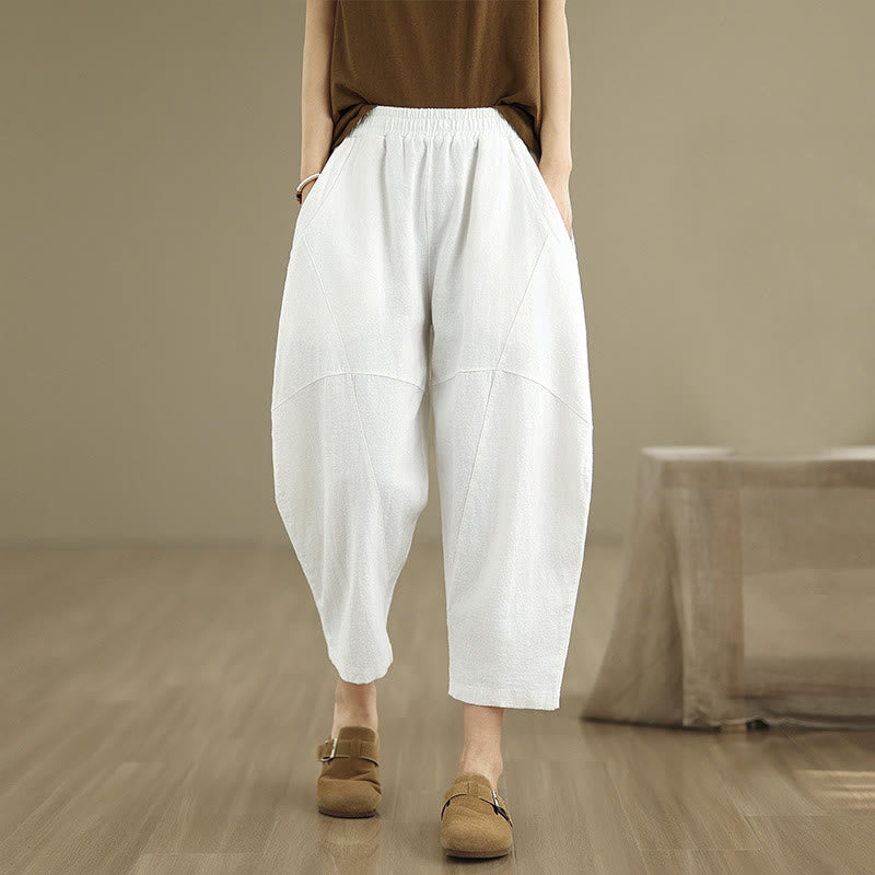 Spring 7-8 Length Solid Color Women's Harem Pants With Pockets