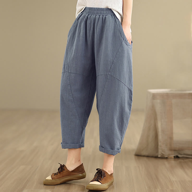 Spring 7-8 Length Solid Color Women's Harem Pants With Pockets