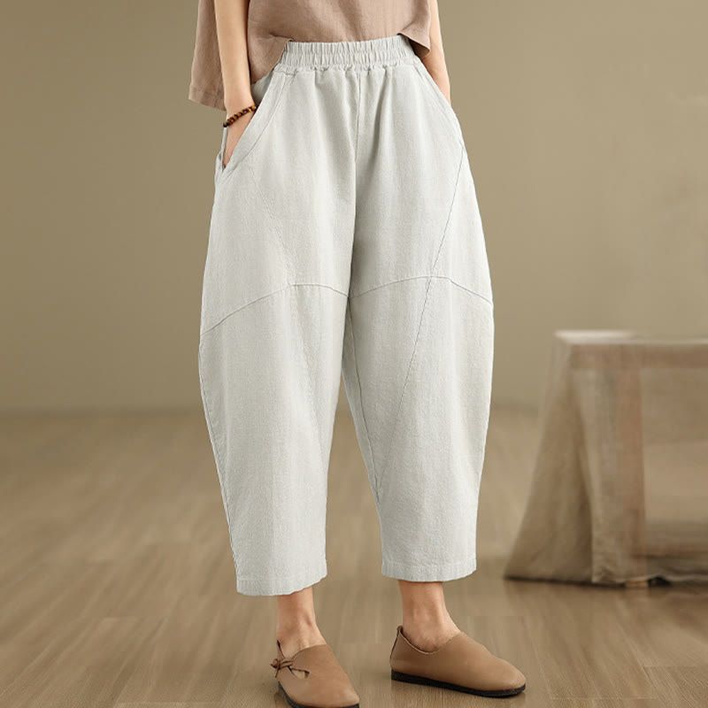 Spring 7-8 Length Solid Color Women's Harem Pants With Pockets