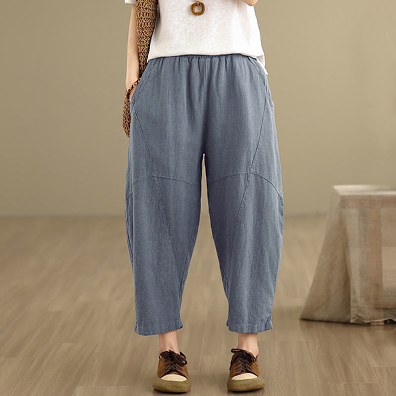 Spring 7-8 Length Solid Color Women's Harem Pants With Pockets