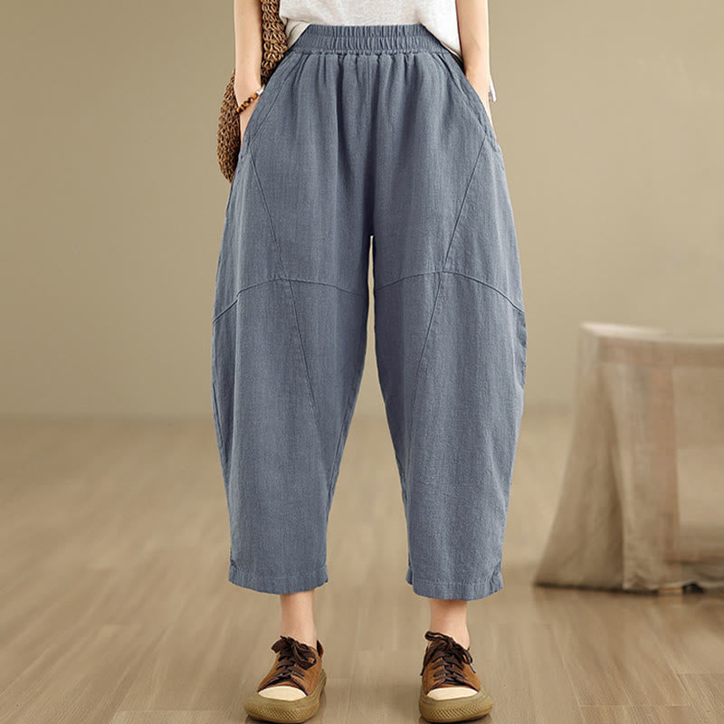 Spring 7-8 Length Solid Color Women's Harem Pants With Pockets