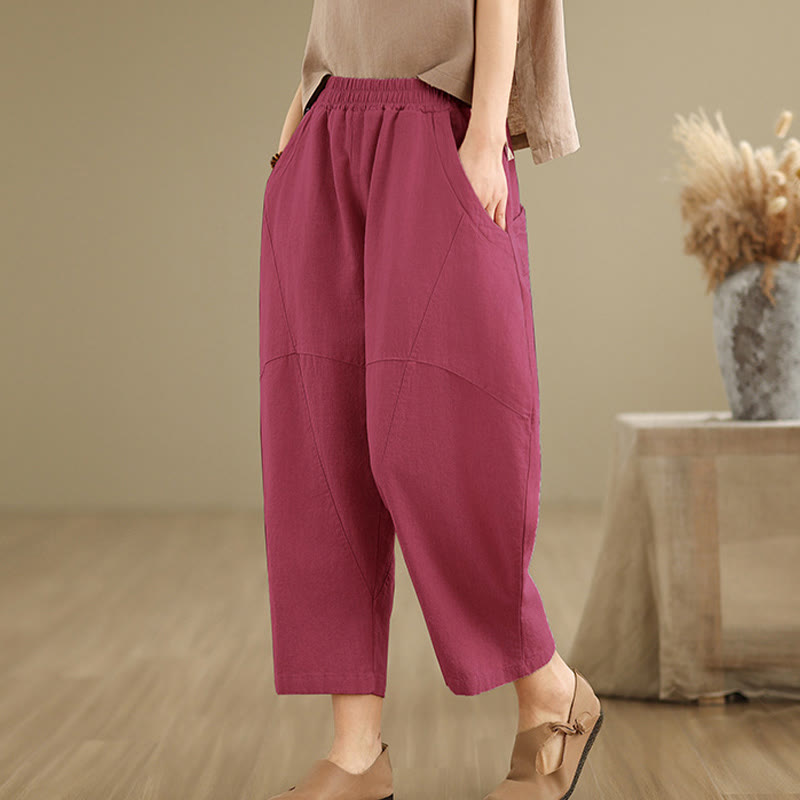 Spring 7-8 Length Solid Color Women's Harem Pants With Pockets