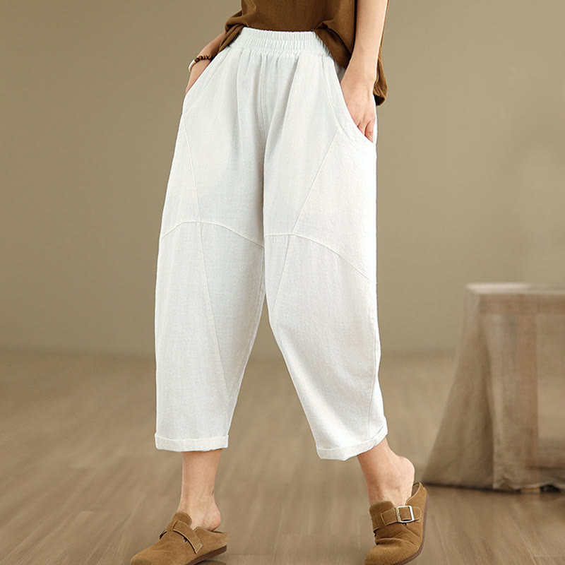 Spring 7-8 Length Solid Color Women's Harem Pants With Pockets