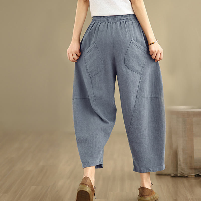 Spring 7-8 Length Solid Color Women's Harem Pants With Pockets