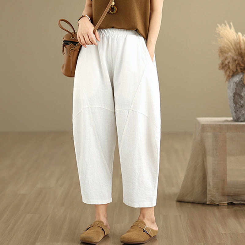 Spring 7-8 Length Solid Color Women's Harem Pants With Pockets