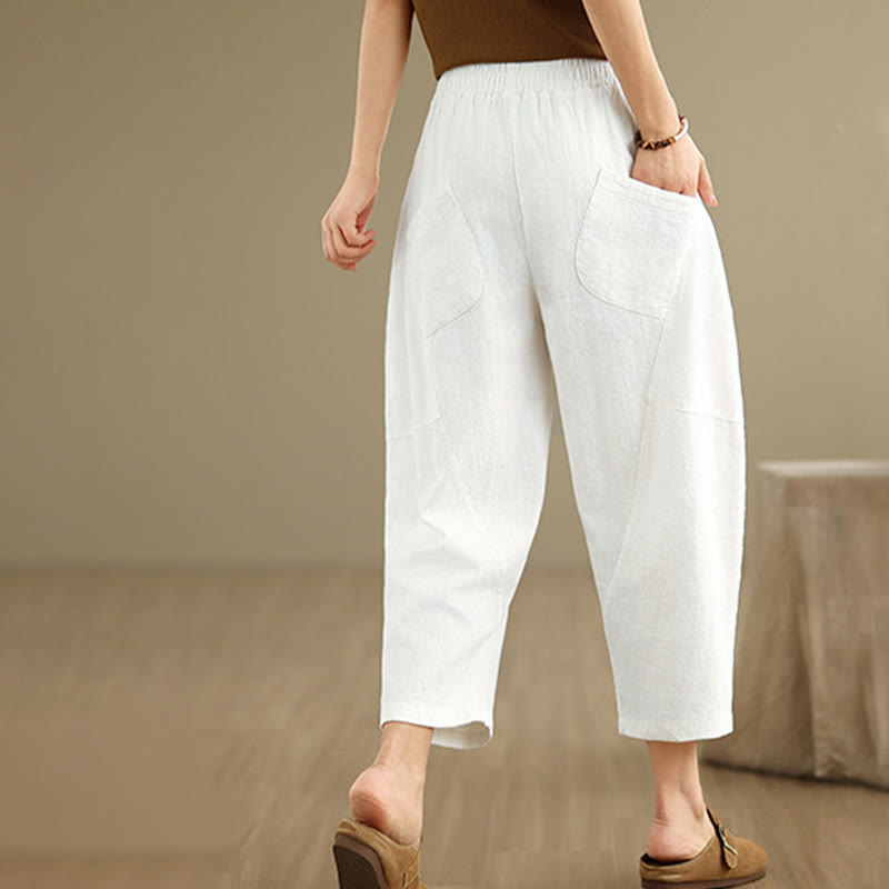 Spring 7-8 Length Solid Color Women's Harem Pants With Pockets