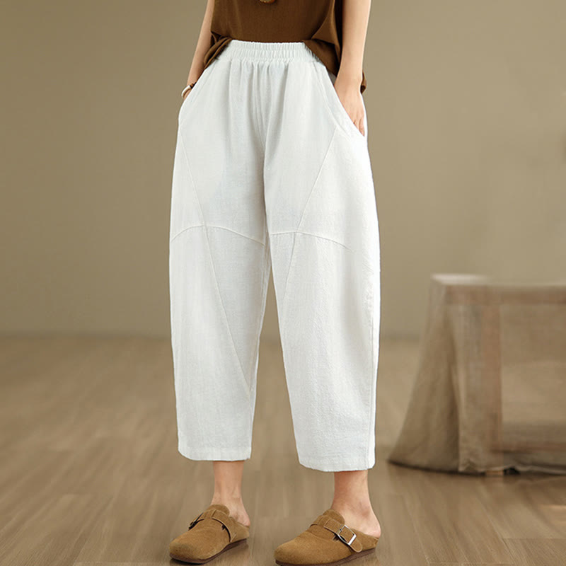 Spring 7-8 Length Solid Color Women's Harem Pants With Pockets