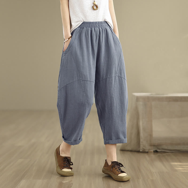 Spring 7-8 Length Solid Color Women's Harem Pants With Pockets
