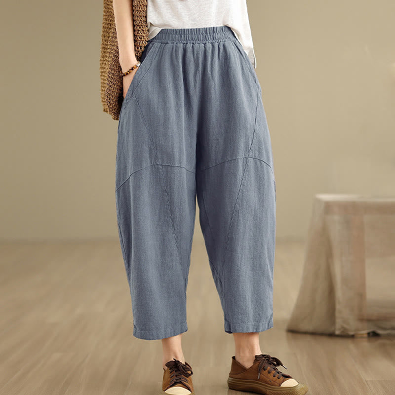 Spring 7-8 Length Solid Color Women's Harem Pants With Pockets