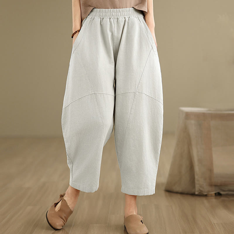 Spring 7-8 Length Solid Color Women's Harem Pants With Pockets