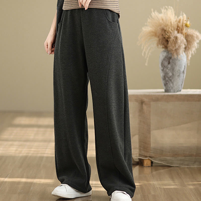 Casual Thickening Women's Polyester Straight Leg Pants With Pockets