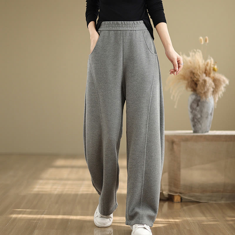 Casual Thickening Women's Polyester Straight Leg Pants With Pockets