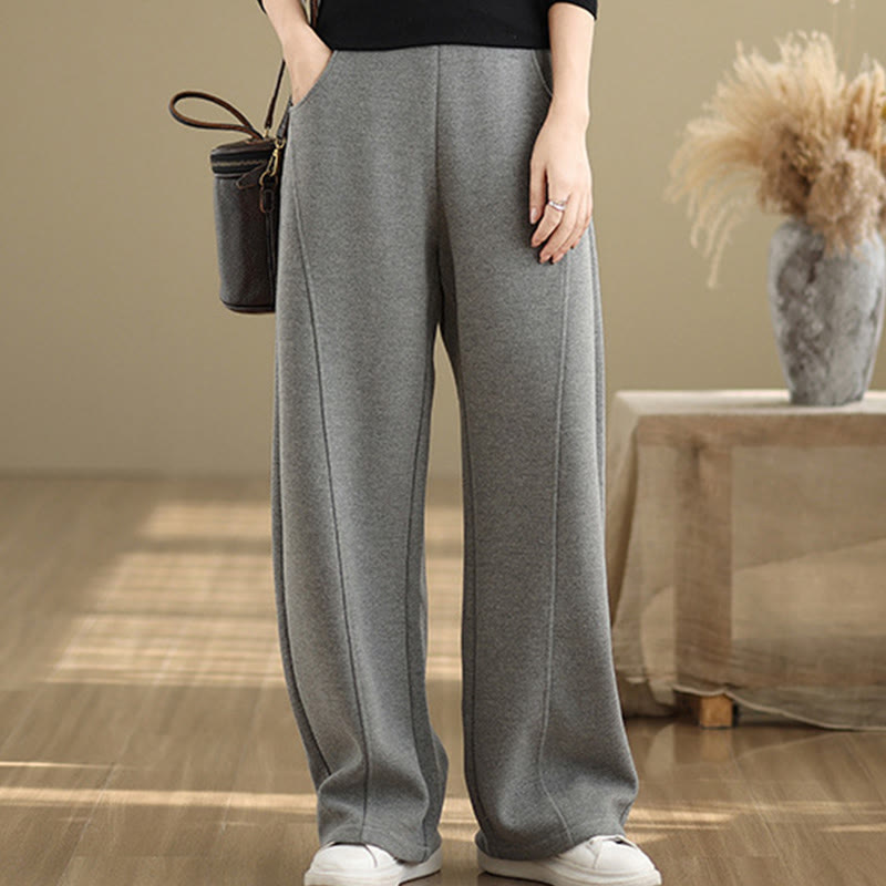 Casual Thickening Women's Polyester Straight Leg Pants With Pockets