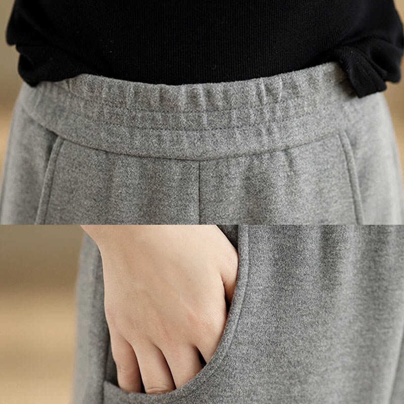 Casual Thickening Women's Polyester Straight Leg Pants With Pockets