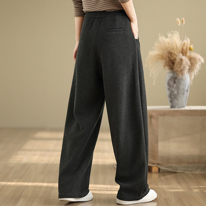 Casual Thickening Women's Polyester Straight Leg Pants With Pockets