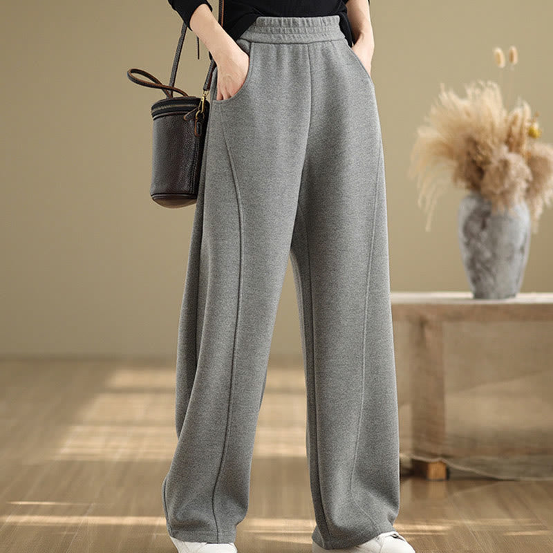 Casual Thickening Women's Polyester Straight Leg Pants With Pockets