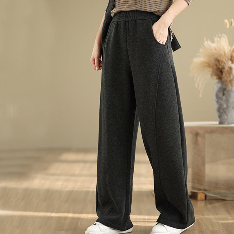 Casual Thickening Women's Polyester Straight Leg Pants With Pockets