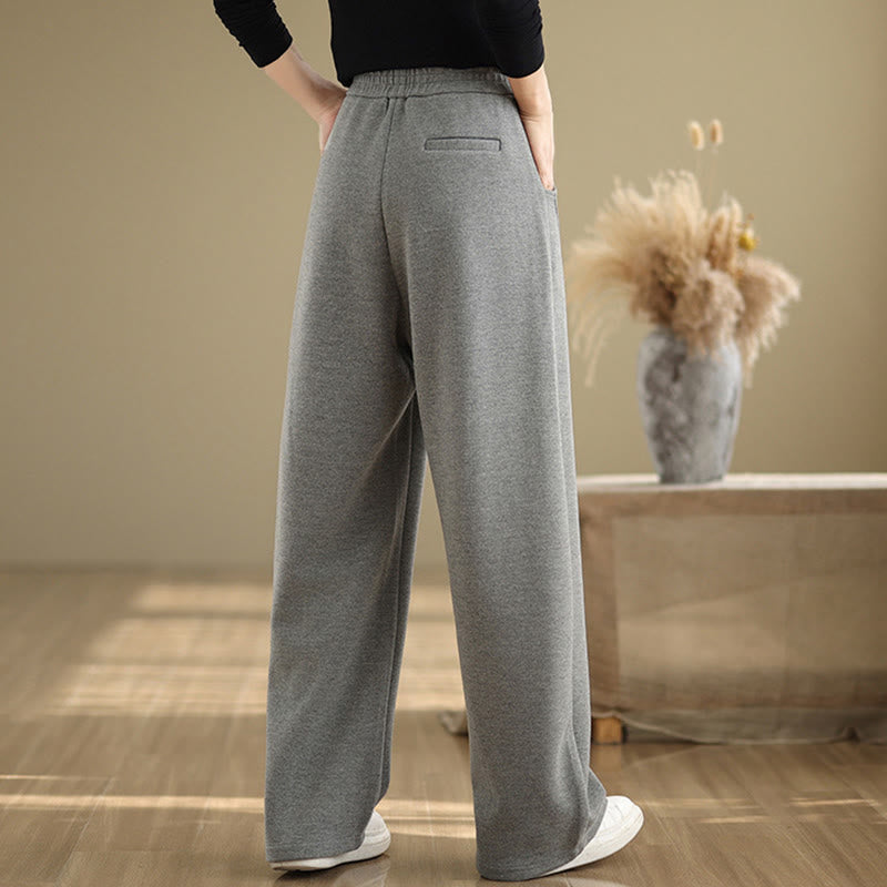 Casual Thickening Women's Polyester Straight Leg Pants With Pockets