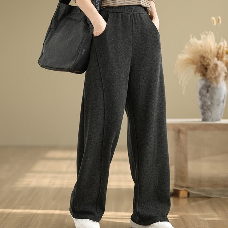 Casual Thickening Women's Polyester Straight Leg Pants With Pockets