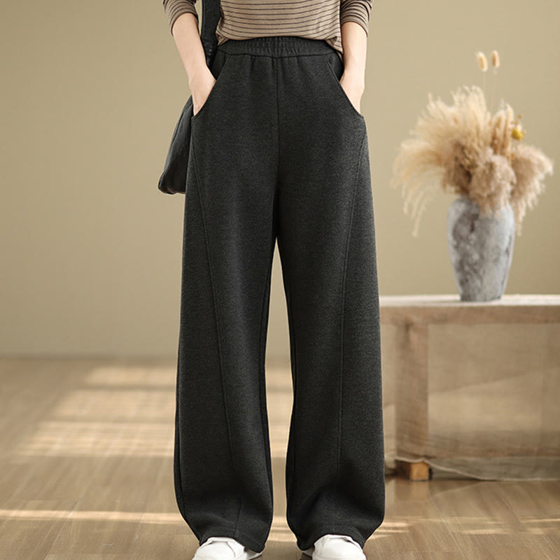 Casual Thickening Women's Polyester Straight Leg Pants With Pockets