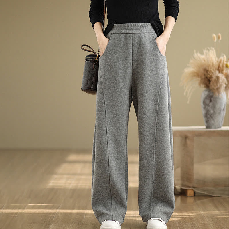 Casual Thickening Women's Polyester Straight Leg Pants With Pockets