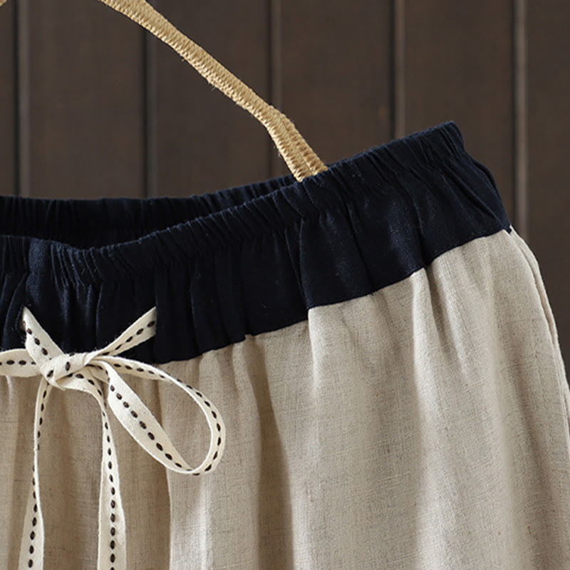 Casual Splicing Color Rope Women's Cotton Straight-leg Pants With Pockets