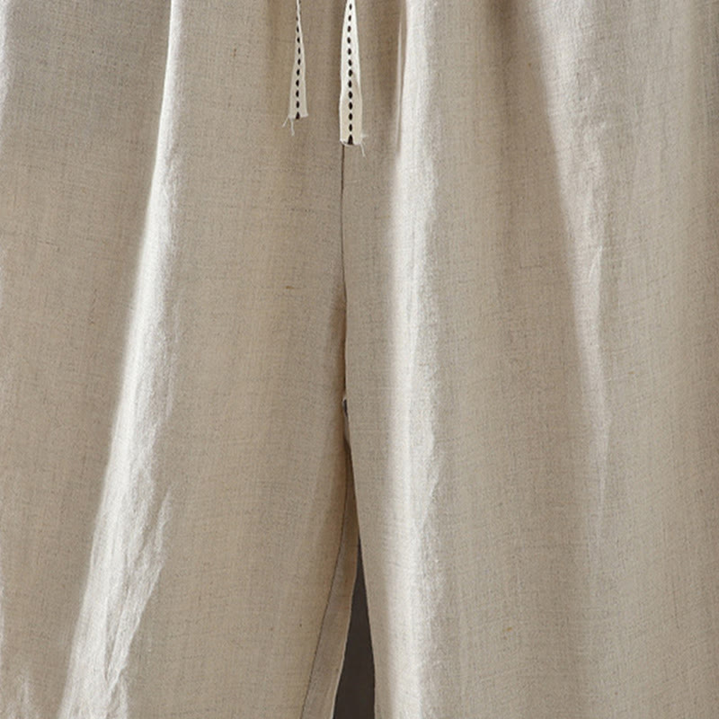 Casual Splicing Color Rope Women's Cotton Straight-leg Pants With Pockets