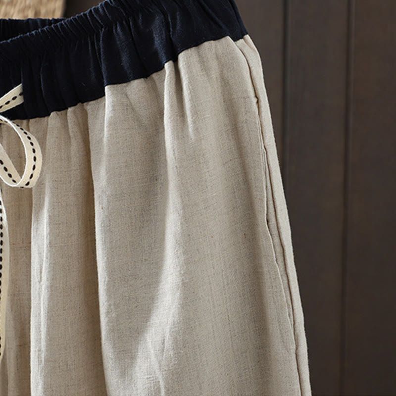Casual Splicing Color Rope Women's Cotton Straight-leg Pants With Pockets