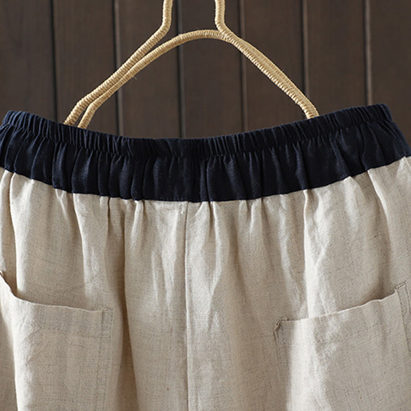 Casual Splicing Color Rope Women's Cotton Straight-leg Pants With Pockets