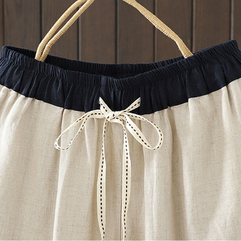 Casual Splicing Color Rope Women's Cotton Straight-leg Pants With Pockets