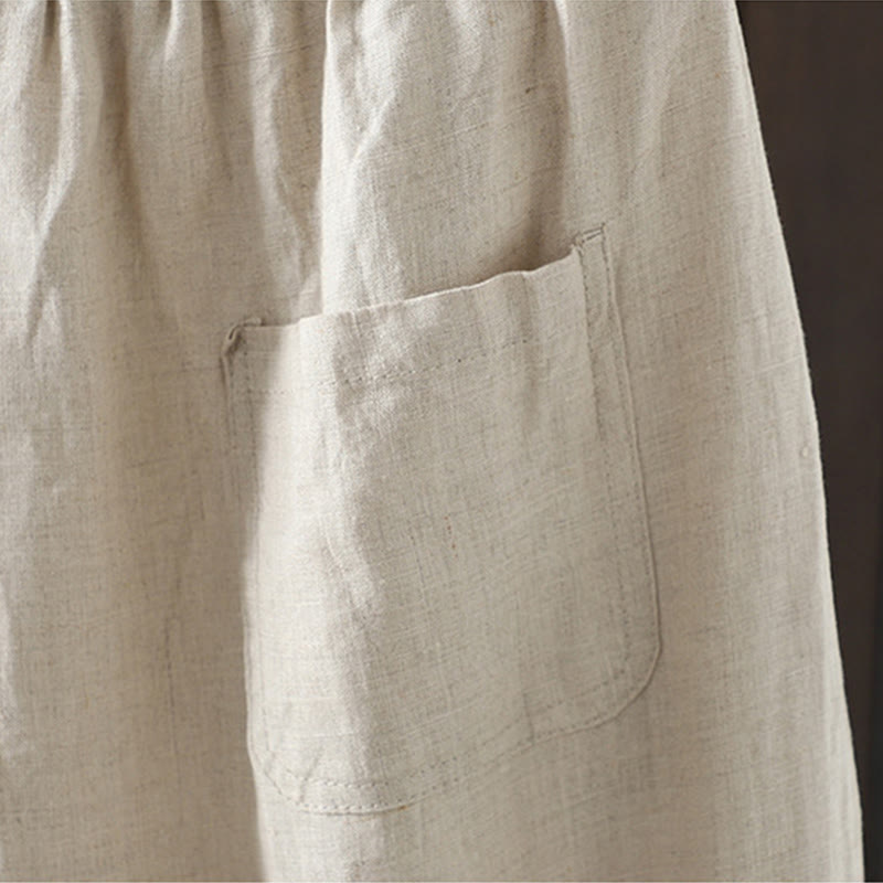 Casual Splicing Color Rope Women's Cotton Straight-leg Pants With Pockets
