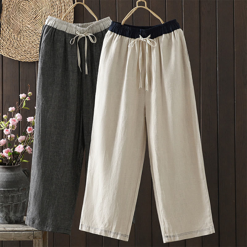 Casual Splicing Color Rope Women's Cotton Straight-leg Pants With Pockets