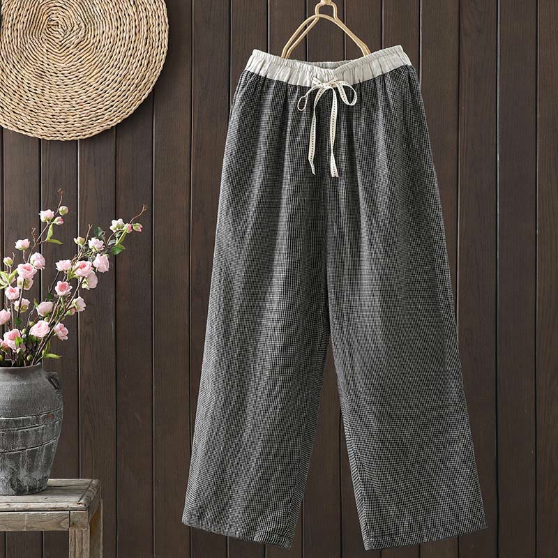 Casual Splicing Color Rope Women's Cotton Straight-leg Pants With Pockets