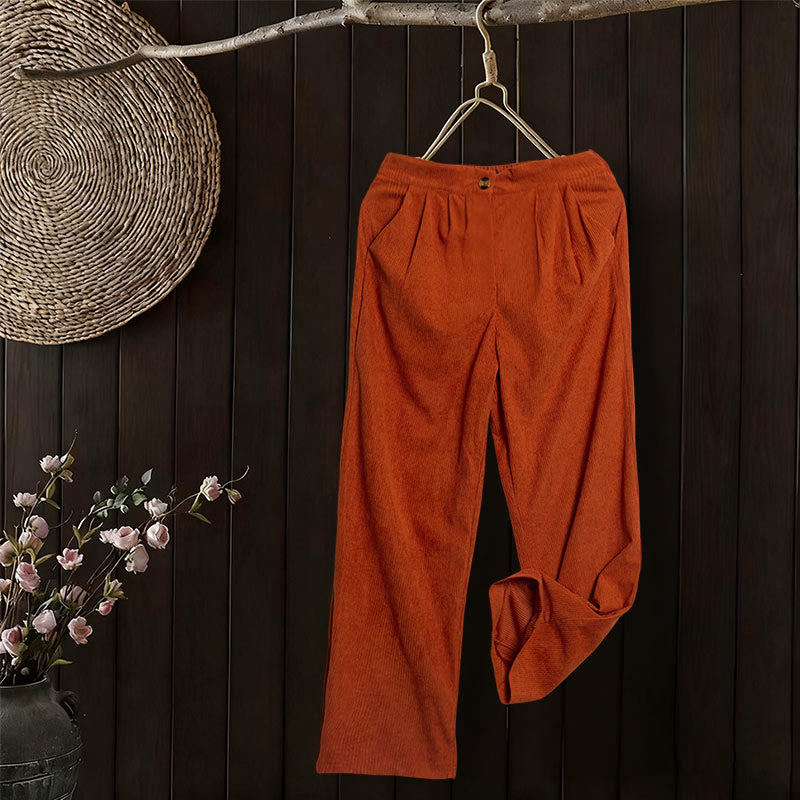 Casual Corduroy Straight-leg Women's Pants With Pockets
