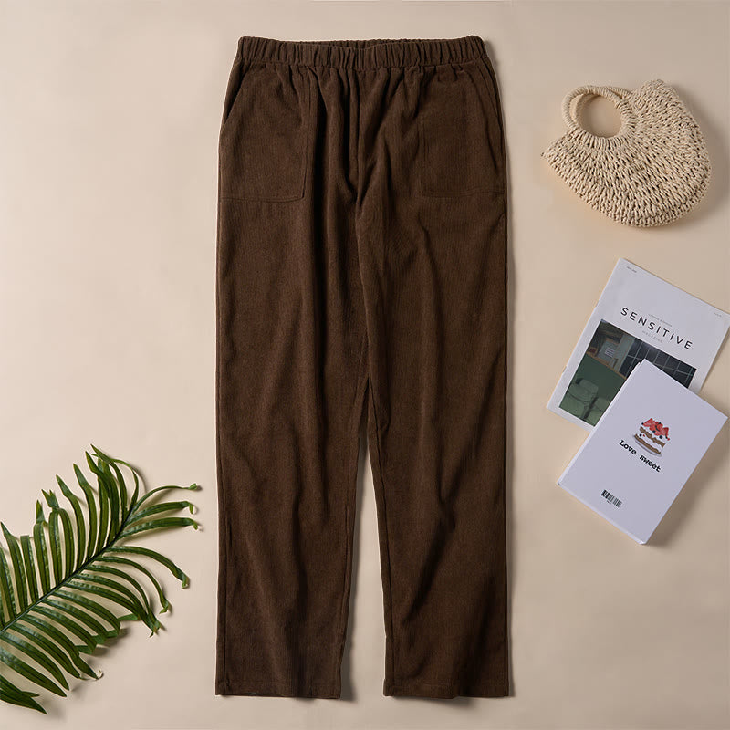 Women's Commute Pure Color Corduroy Pants With Pockets