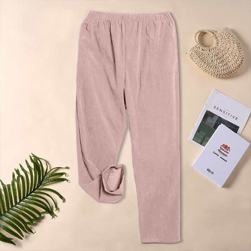 Women's Commute Pure Color Corduroy Pants With Pockets