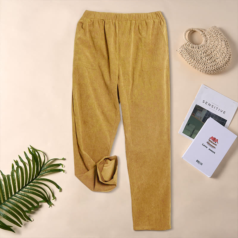 Women's Commute Pure Color Corduroy Pants With Pockets