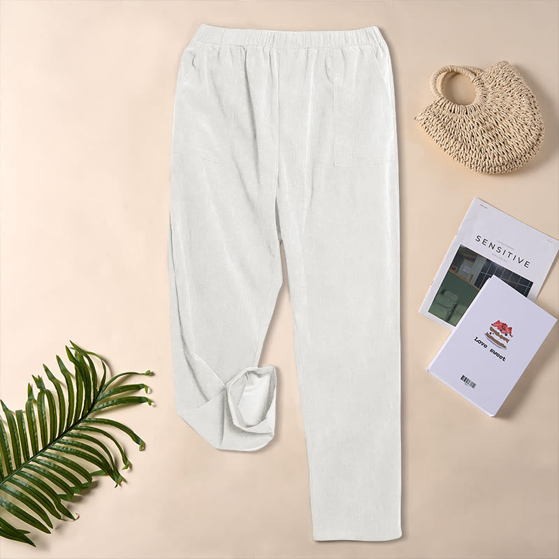 Women's Commute Pure Color Corduroy Pants With Pockets