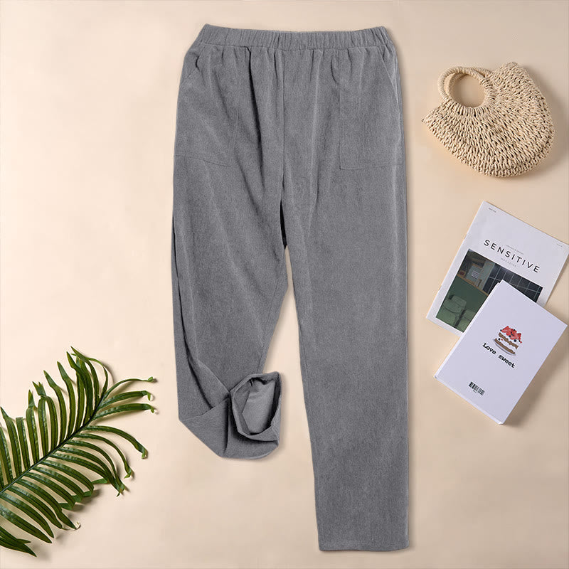 Women's Commute Pure Color Corduroy Pants With Pockets